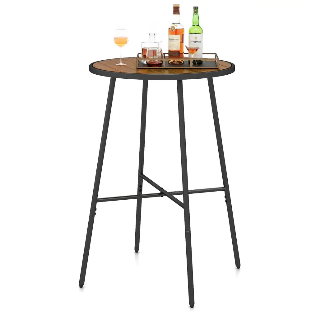 Outdoor Bar Table 41 inch Bar Height Patio Round Table with Acacia Wood Top and Metal Frame - Patio Bar Furniture
