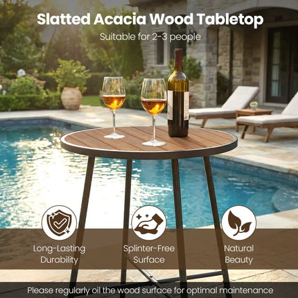 Outdoor Bar Table 41 inch Bar Height Patio Round Table with Acacia Wood Top and Metal Frame - Patio Bar Furniture
