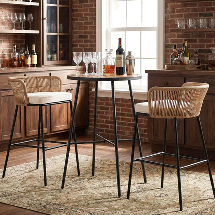 Outdoor Bar Table 41 inch Bar Height Patio Round Table with Acacia Wood Top and Metal Frame - Patio Bar Furniture