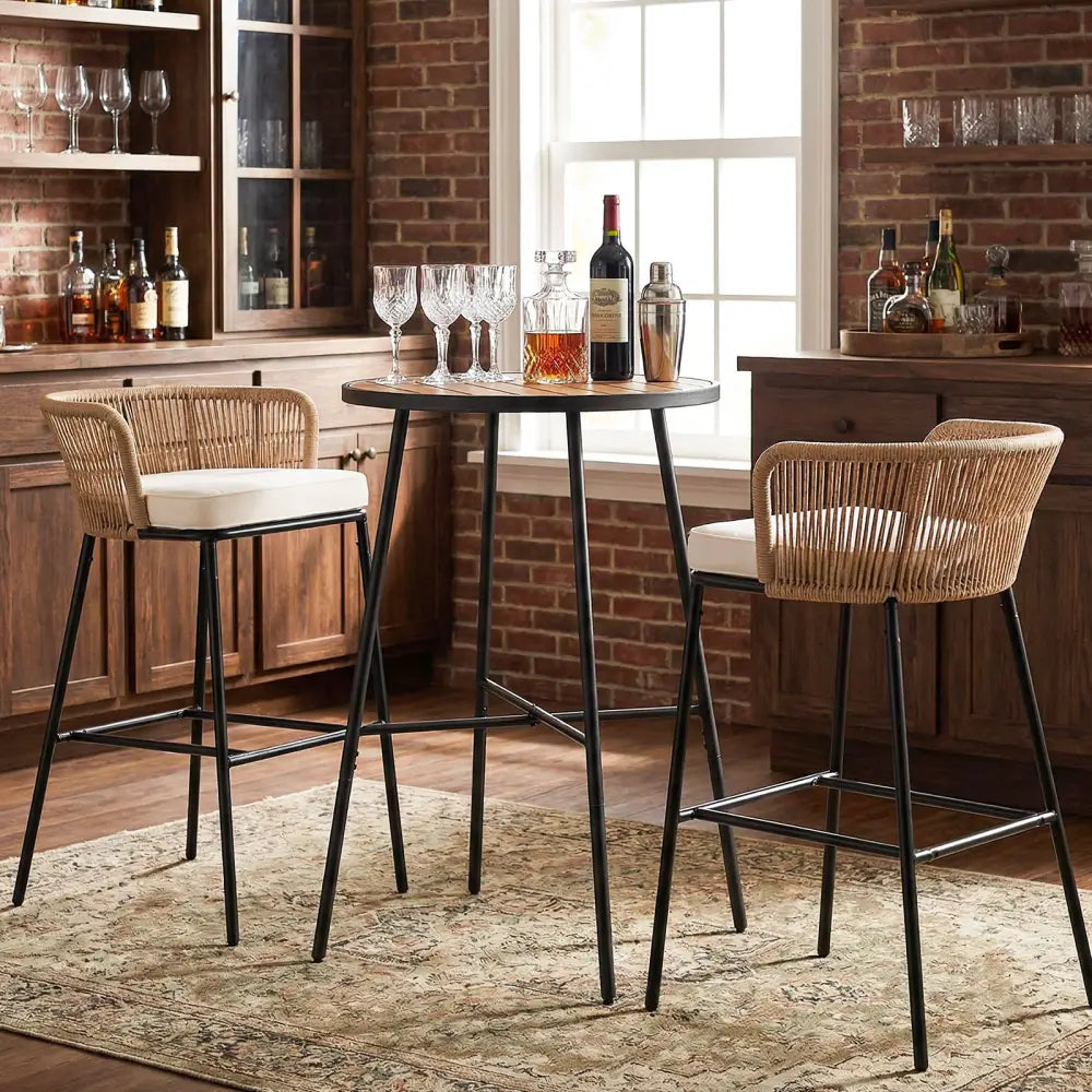 Outdoor Bar Table 41 inch Bar Height Patio Round Table with Acacia Wood Top and Metal Frame - Patio Bar Furniture