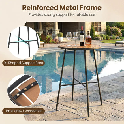 Outdoor Bar Table 41 inch Bar Height Patio Round Table with Acacia Wood Top and Metal Frame - Patio Bar Furniture