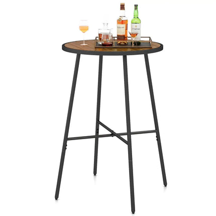 Outdoor Bar Table 41 inch Bar Height Patio Round Table with Acacia Wood Top and Metal Frame - Patio Bar Furniture