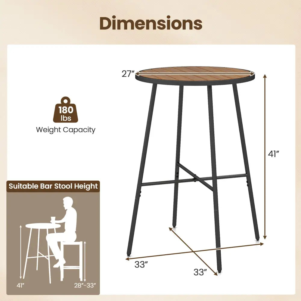 Outdoor Bar Table 41 inch Bar Height Patio Round Table with Acacia Wood Top and Metal Frame - Patio Bar Furniture