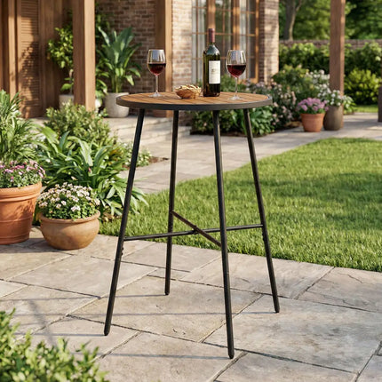 Outdoor Bar Table 41 inch Bar Height Patio Round Table with Acacia Wood Top and Metal Frame - Patio Bar Furniture