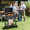 Outdoor BBQ Charcoal Grill with 2 Foldable Side Table and Wheels - Black - Outdoor Grills