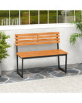 Outdoor Bench Acacia Wood Patio Loveseat with Backrest and Heavy Duty Metal Frame - Outdoor Benches