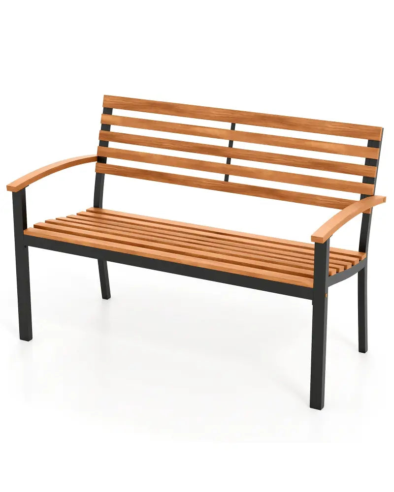 Outdoor Bench Acacia Wood Patio Loveseat with Backrest Armrests - Outdoor Benches
