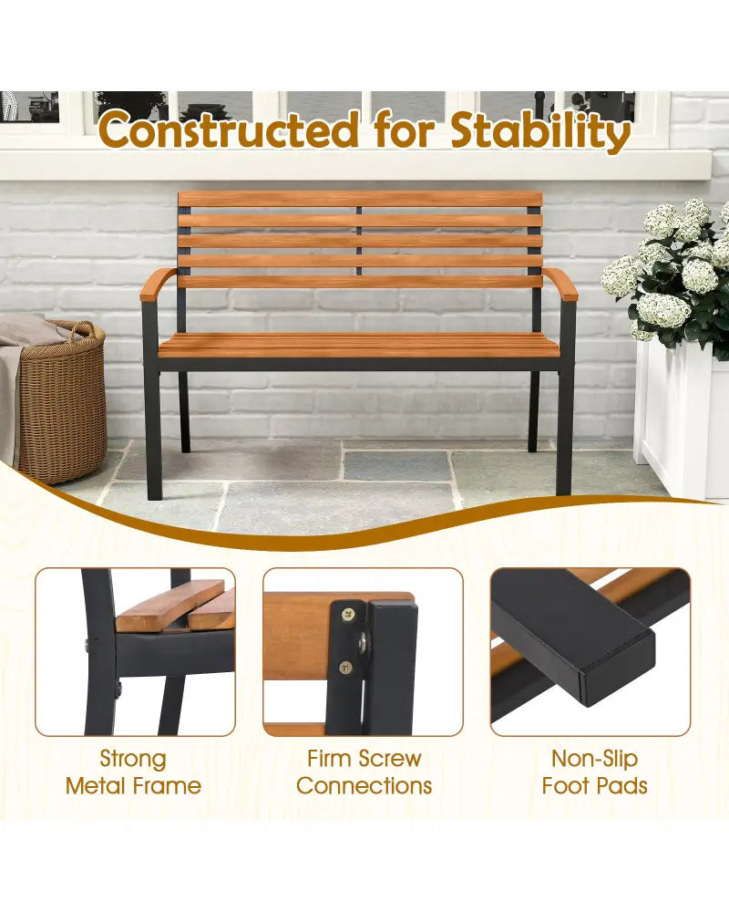 Outdoor Bench Acacia Wood Patio Loveseat with Backrest Armrests - Outdoor Benches