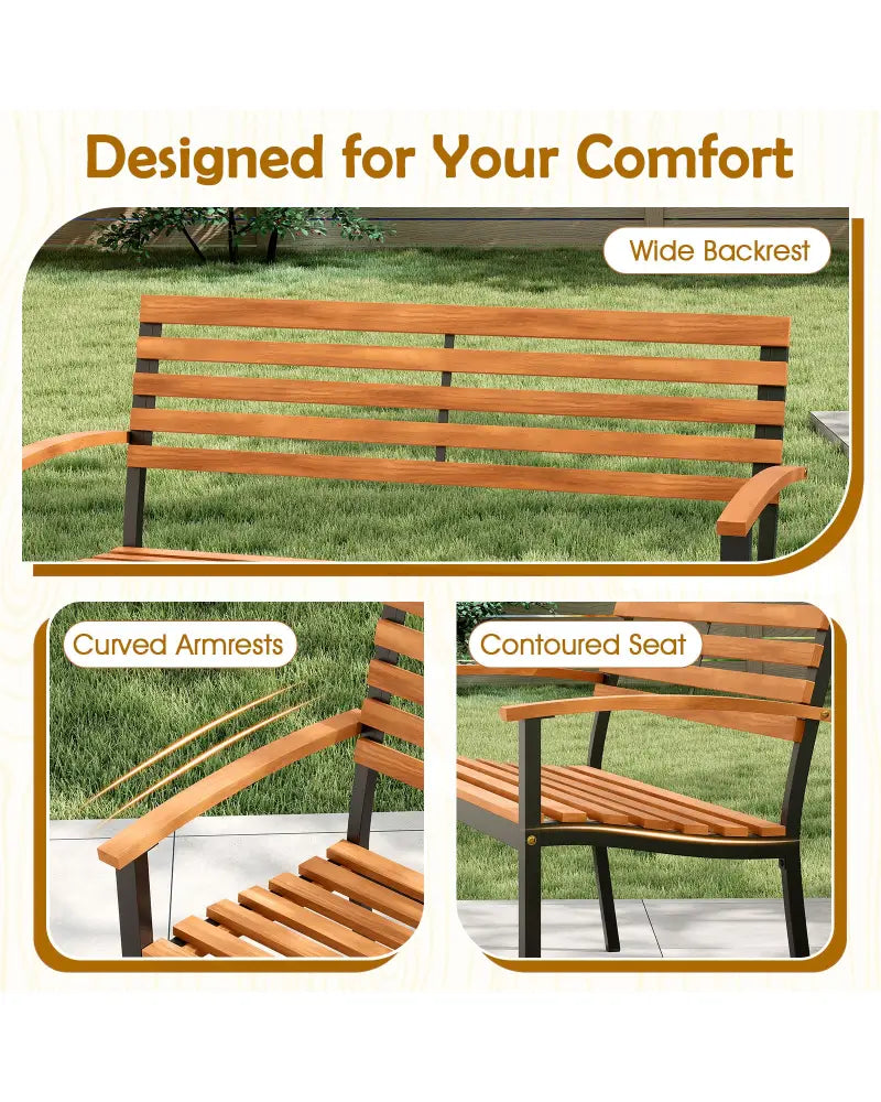 Outdoor Bench Acacia Wood Patio Loveseat with Backrest Armrests - Outdoor Benches