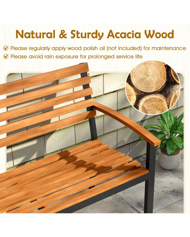 Outdoor Bench Acacia Wood Patio Loveseat with Backrest Armrests - Outdoor Benches