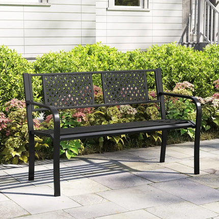 Outdoor Bench Metal Loveseat Patio Bench for 2-3-Person-Black - Black - Outdoor Benches