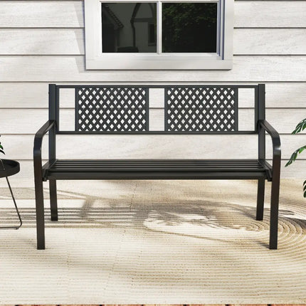 Outdoor Bench Metal Loveseat Patio Bench for 2-3-Person-Black - Black - Outdoor Benches