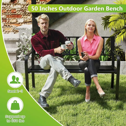 Outdoor Bench Metal Loveseat Patio Bench for 2-3-Person-Black - Black - Outdoor Benches
