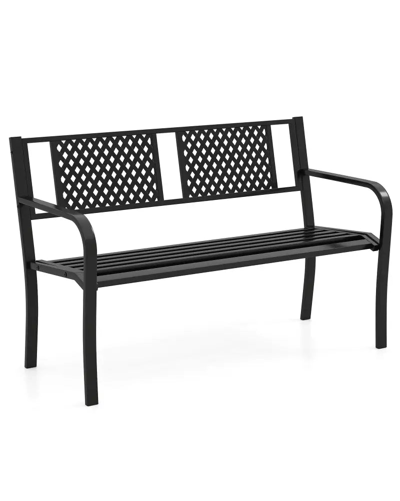 Outdoor Bench Metal Loveseat Patio Bench for 2-3-Person-Black - Black - Outdoor Benches