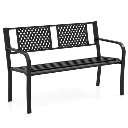 Outdoor Bench Metal Loveseat Patio Bench for 2-3-Person-Black - Black - Outdoor Benches