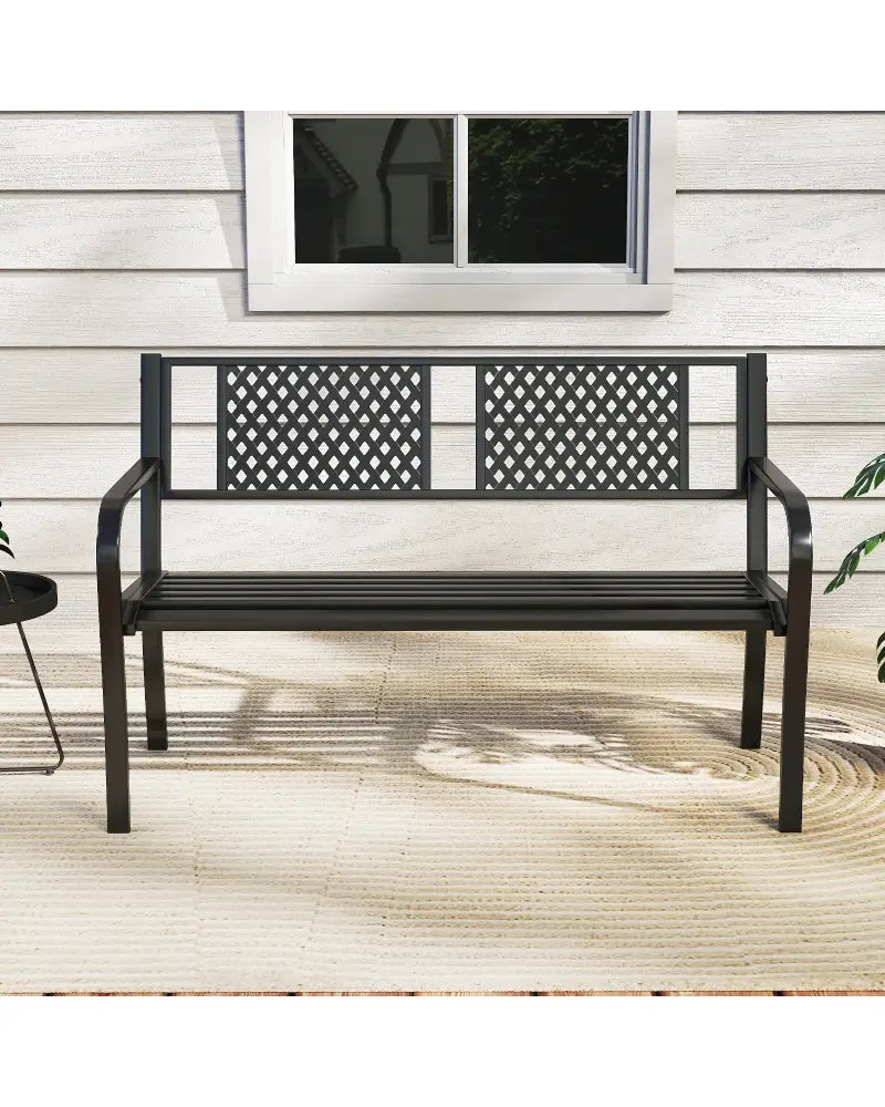 Outdoor Bench Metal Loveseat Patio Bench for 2-3-Person-Black - Black - Outdoor Benches