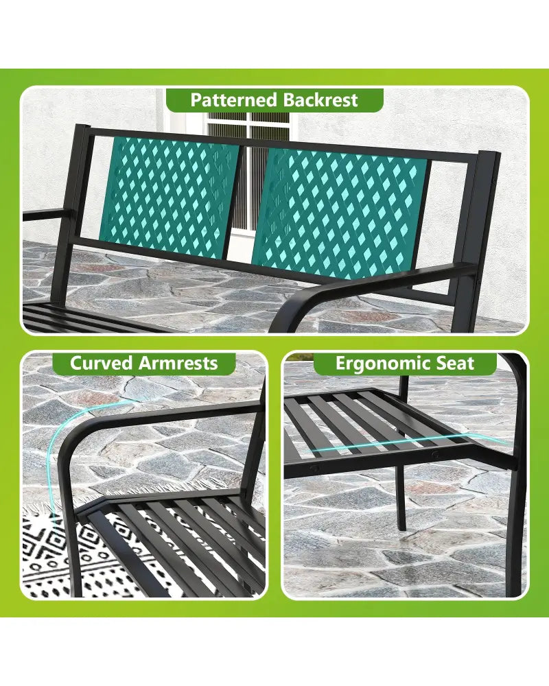 Outdoor Bench Metal Loveseat Patio Bench for 2-3-Person-Black - Black - Outdoor Benches