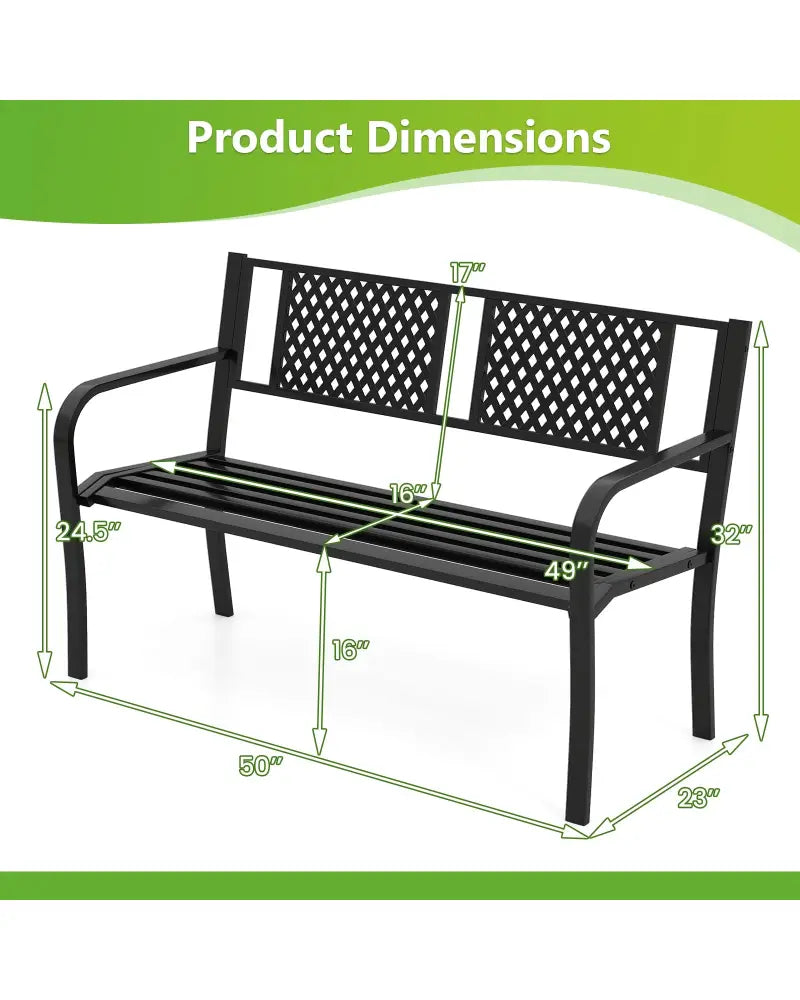 Outdoor Bench Metal Loveseat Patio Bench for 2-3-Person-Black - Black - Outdoor Benches