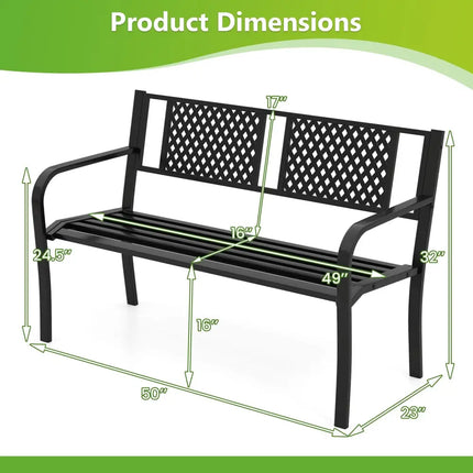 Outdoor Bench Metal Loveseat Patio Bench for 2-3-Person-Black - Black - Outdoor Benches