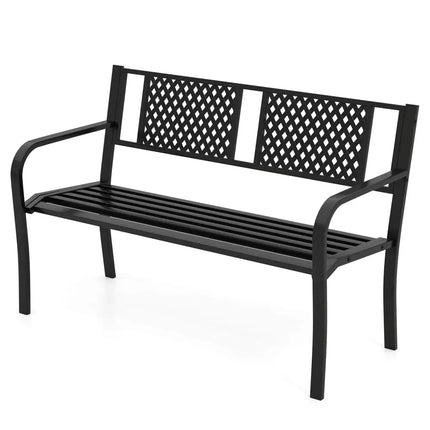 Outdoor Bench Metal Loveseat Patio Bench for 2-3-Person-Black - Black - Outdoor Benches