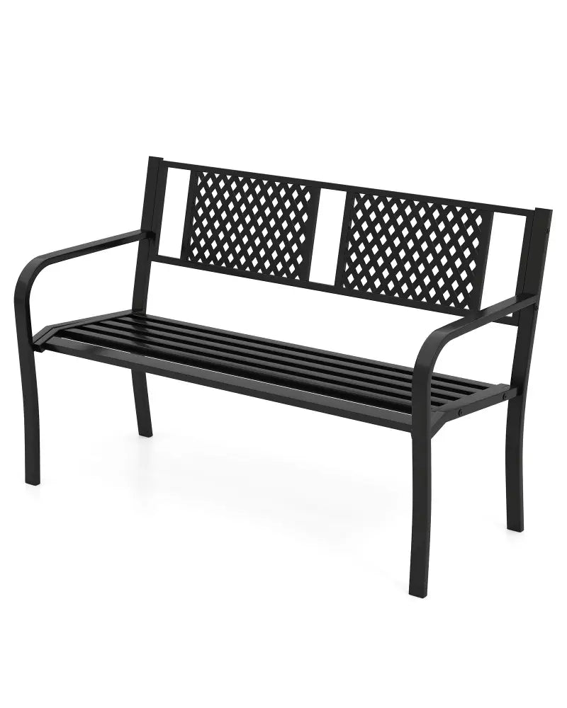 Outdoor Bench Metal Loveseat Patio Bench for 2-3-Person-Black - Black - Outdoor Benches
