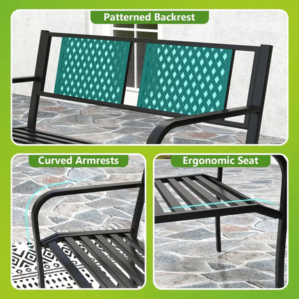Outdoor Bench Metal Loveseat Patio Bench for 2-3-Person-Black - Black - Outdoor Benches