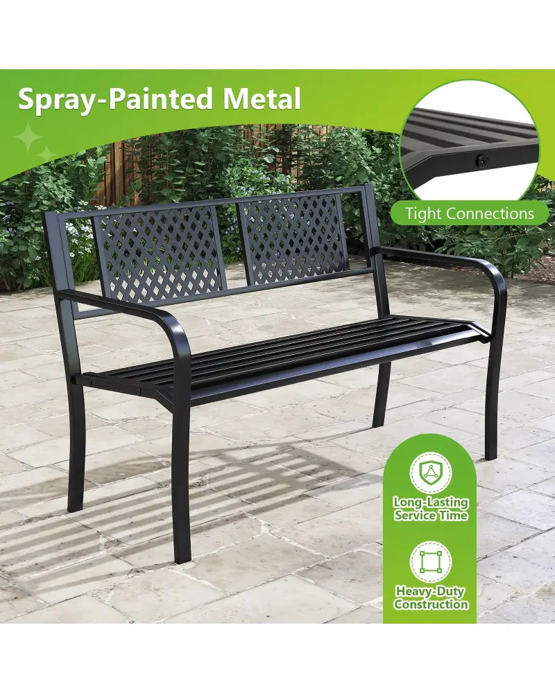Outdoor Bench Metal Loveseat Patio Bench for 2-3-Person-Black - Black - Outdoor Benches