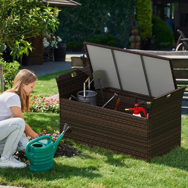 Outdoor Bench with Hand-woven PE Rattan Wicker and Side Handles-Gray - Gray - Outdoor Seating & Patio Chairs