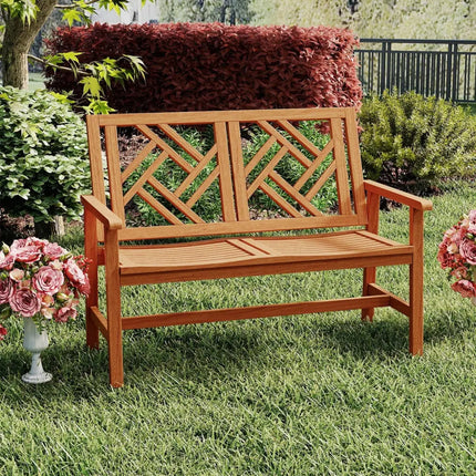 Outdoor Bench Wood 2-Person Patio Loveseat Chair with Geometric Backrest - Natural - Outdoor Benches