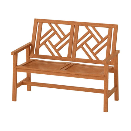 Outdoor Bench Wood 2-Person Patio Loveseat Chair with Geometric Backrest - Natural - Outdoor Benches