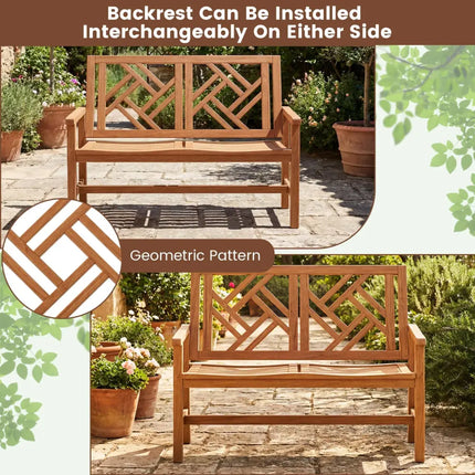 Outdoor Bench Wood 2-Person Patio Loveseat Chair with Geometric Backrest - Natural - Outdoor Benches