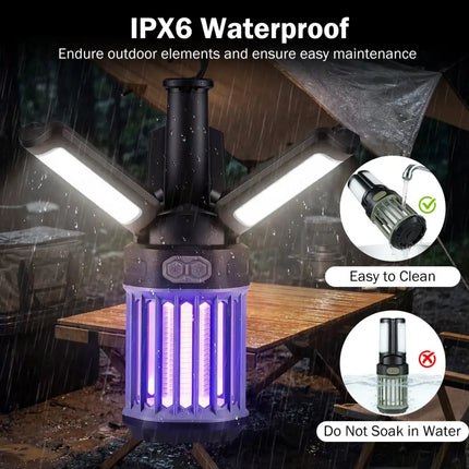 Outdoor Bug Zapper with Foldable Camping Lantern USB-C Rechargeable Electric Mosquito Killer - Camping