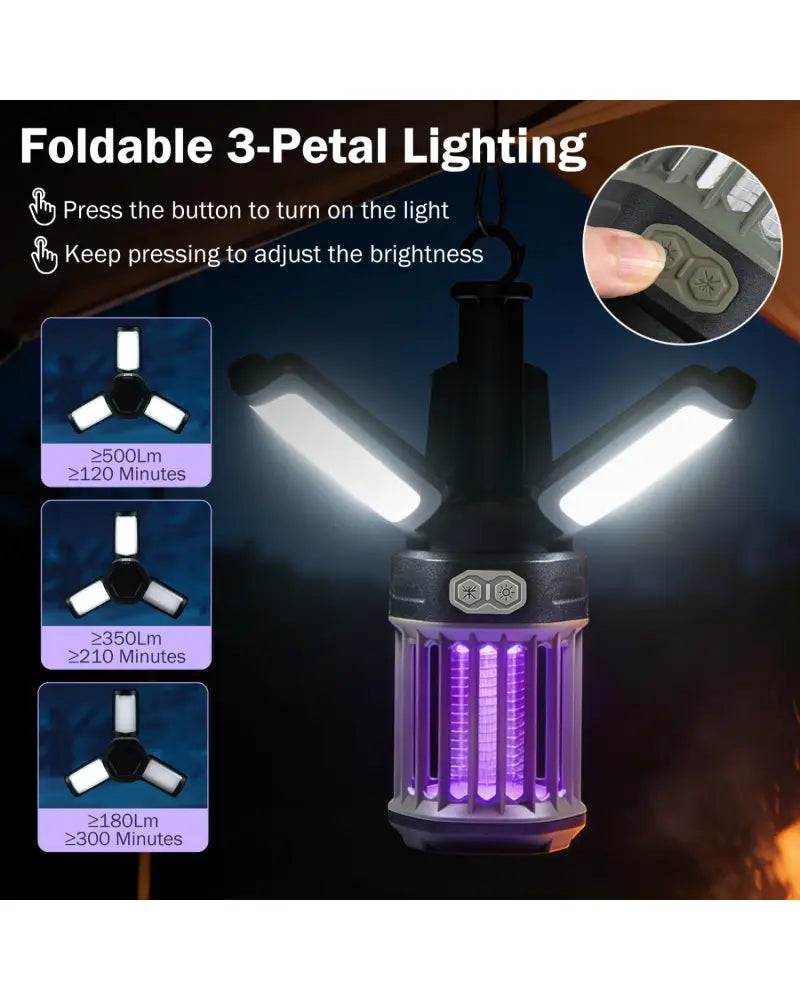 Outdoor Bug Zapper with Foldable Camping Lantern USB-C Rechargeable Electric Mosquito Killer - Camping