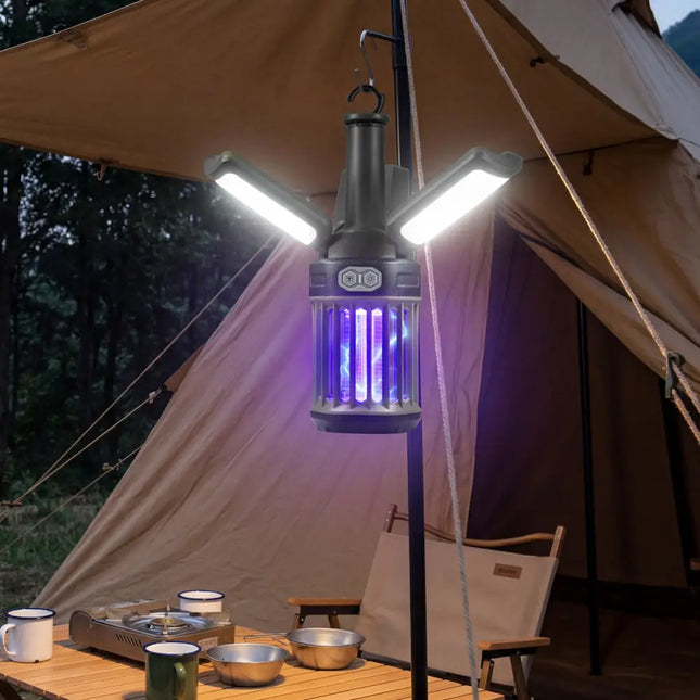 Outdoor Bug Zapper with Foldable Camping Lantern USB-C Rechargeable Electric Mosquito Killer - Camping