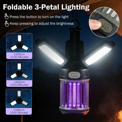 Outdoor Bug Zapper with Foldable Camping Lantern USB-C Rechargeable Electric Mosquito Killer - Camping