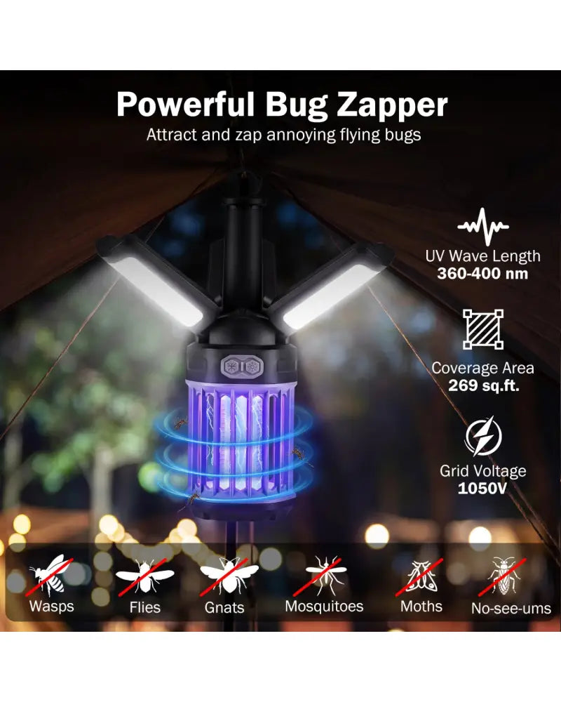 Outdoor Bug Zapper with Foldable Camping Lantern USB-C Rechargeable Electric Mosquito Killer - Camping
