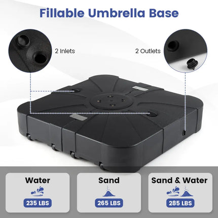 Outdoor Cantilever Umbrella Base Square Water and Sand Fillable Base-34 Inches - Black - Outdoor Umbrella Bases