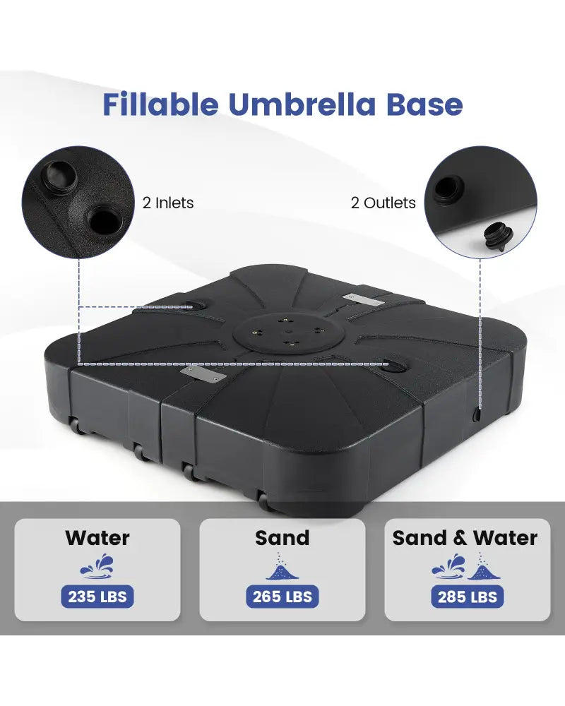 Outdoor Cantilever Umbrella Base Square Water and Sand Fillable Base-34 Inches - Black - Outdoor Umbrella Bases