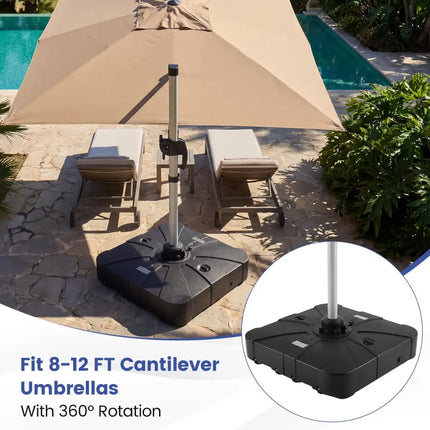 Outdoor Cantilever Umbrella Base Square Water and Sand Fillable Base-35 Inches - Black - Outdoor Umbrella Bases