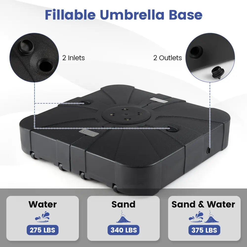 Outdoor Cantilever Umbrella Base Square Water and Sand Fillable Base-35 Inches - Black - Outdoor Umbrella Bases