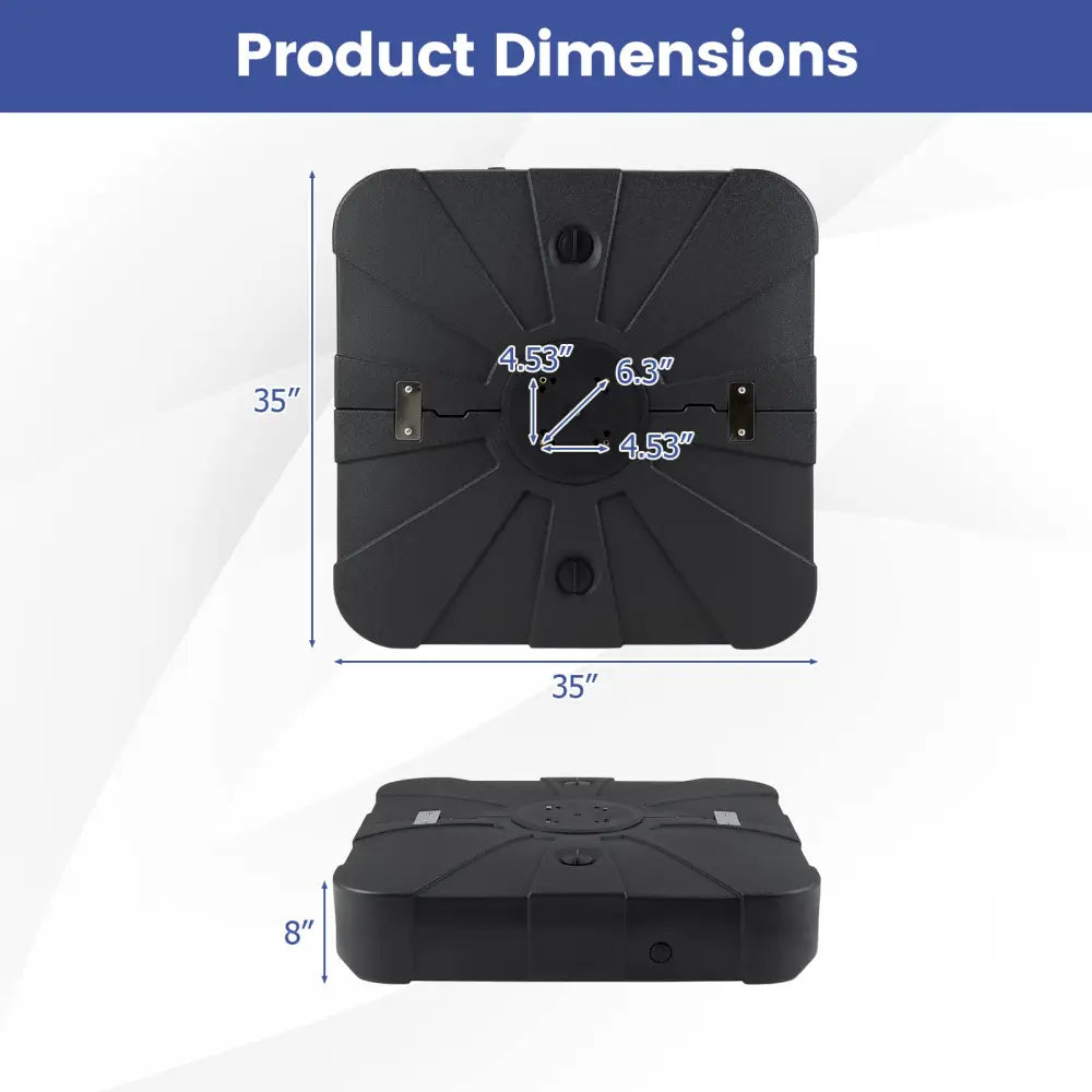 Outdoor Cantilever Umbrella Base Square Water and Sand Fillable Base-35 Inches - Black - Outdoor Umbrella Bases