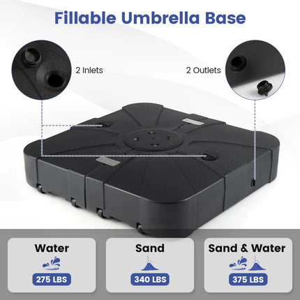 Outdoor Cantilever Umbrella Base Square Water and Sand Fillable Base-35 Inches - Black - Outdoor Umbrella Bases