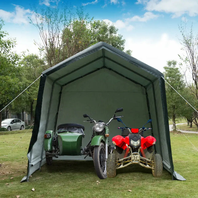 Outdoor Carport Shed with Sidewalls and Waterproof Ripstop Cover-10 x 10 ft - Carports