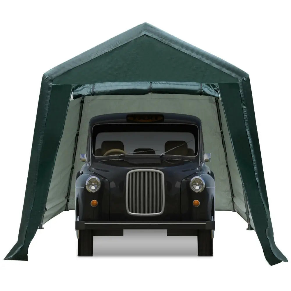 Outdoor Carport Shed with Sidewalls and Waterproof Ripstop Cover-8 x 14 ft - Green - Carports