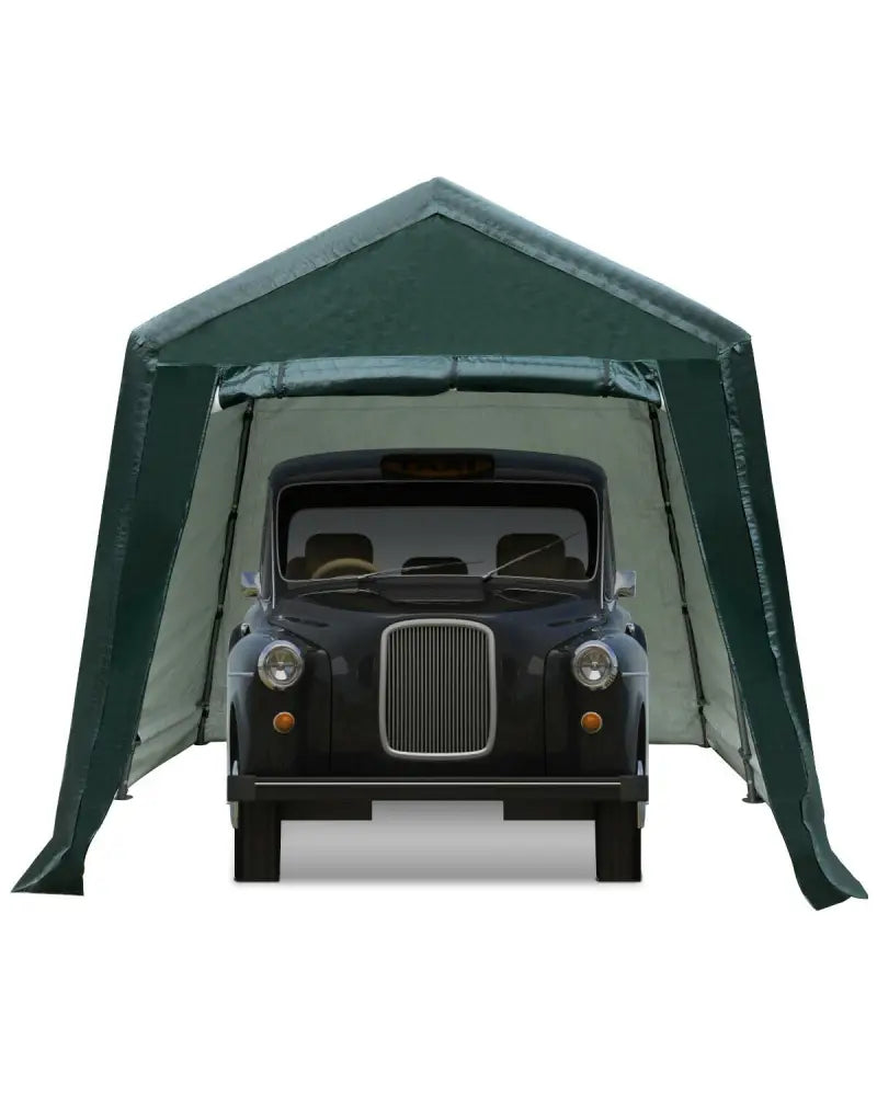 Outdoor Carport Shed with Sidewalls and Waterproof Ripstop Cover-8 x 14 ft - Green - Carports
