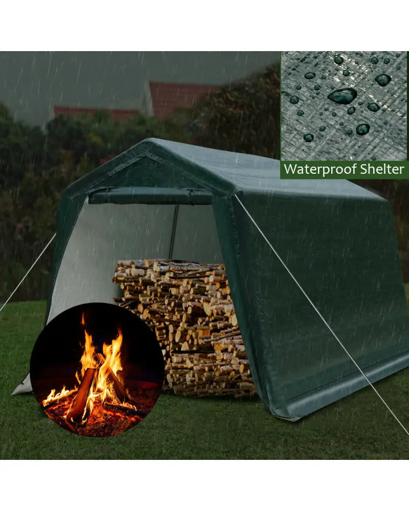 Outdoor Carport Shed with Sidewalls and Waterproof Ripstop Cover-8 x 14 ft - Green - Carports