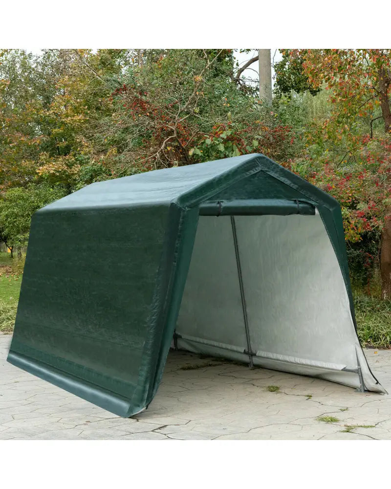 Outdoor Carport Shed with Sidewalls and Waterproof Ripstop Cover-8 x 14 ft - Green - Carports