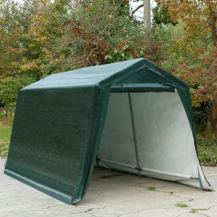 Outdoor Carport Shed with Sidewalls and Waterproof Ripstop Cover-8 x 14 ft - Green - Carports