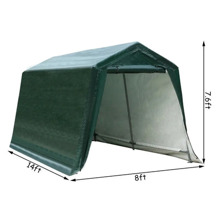Outdoor Carport Shed with Sidewalls and Waterproof Ripstop Cover-8 x 14 ft - Green - Carports