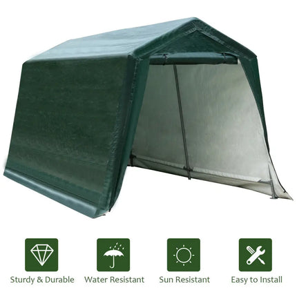 Outdoor Carport Shed with Sidewalls and Waterproof Ripstop Cover-8 x 14 ft - Green - Carports